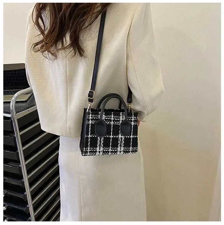 Borsa a mano da donna Mini borsa da donna Borsa a tracolla alla moda con motivo a quadri Borsa a tracolla da messaggero Leggera Semplice EleganteC241103_voghion.com