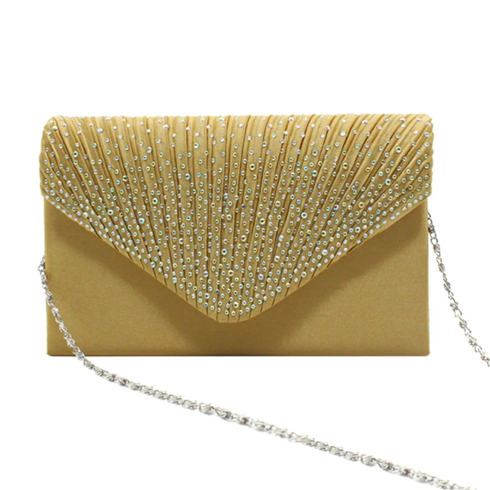 Modische und elegante Clutch für Damen aus Satin mit rhinestone-verzierter Schulterpartie, dünne Kette, passend zu Party- und Bankettkleidern, Abendtasche_voghion.com