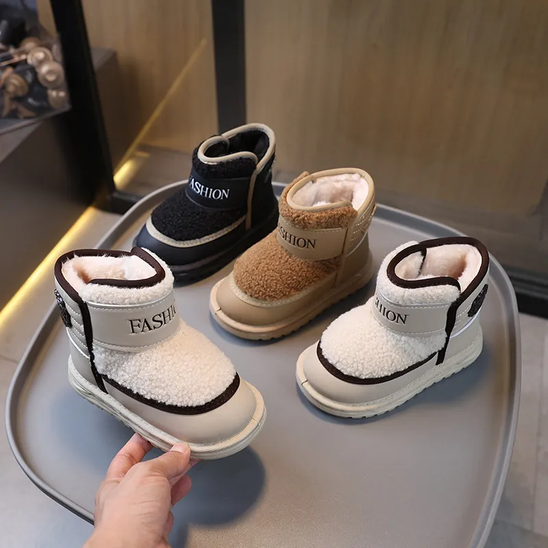Kids Snow Winter Plus Veet Youth Short Thick Warm Plush Boots for Girls Boys Lamb Wool Toddler Shoes Footwear Sizes US_voghion.com
