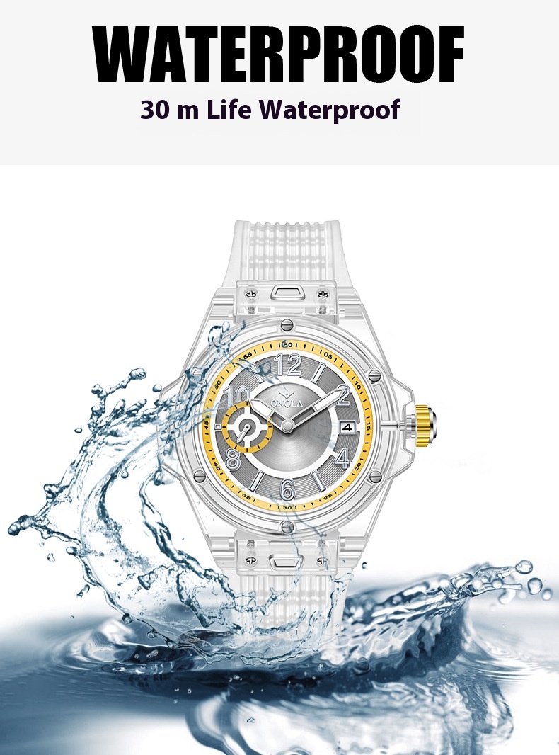 Orologio da donna da uomo impermeabile multifunzionale con custodia trasparente ONOLA/Orona rossa alla moda_voghion.com