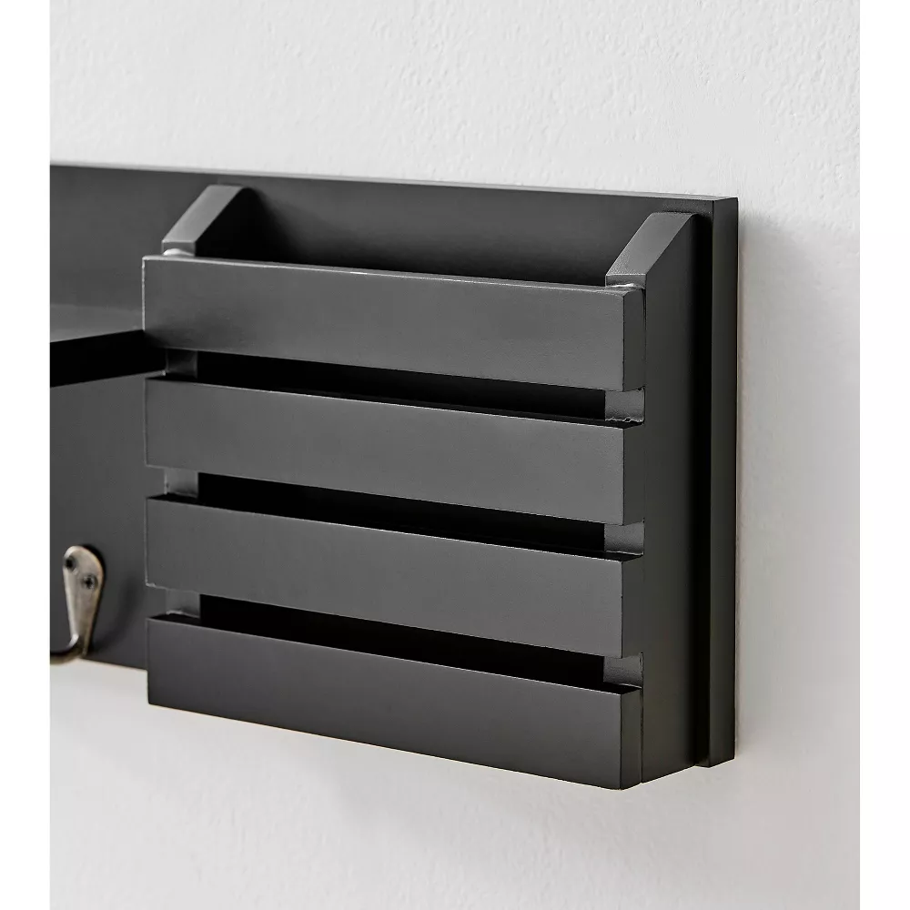 Utility Shelf With Pocket And Hanging Hooks Black/White Danya B 18"_voghion.com