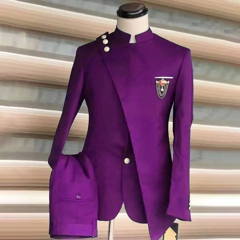 Men's Clothing Large Size Suit Two Piece Suit New Style Stand Collar Business Banquet Suit_voghion.com