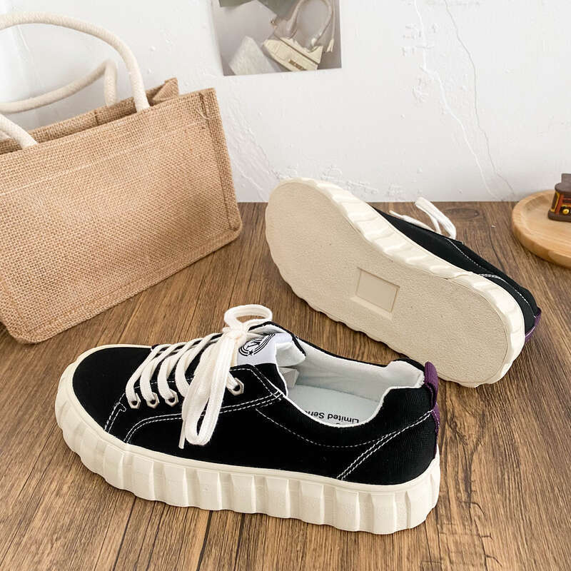 Canvas Platform Sneakers For Women Chunky Vulcanized Shoes_voghion.com