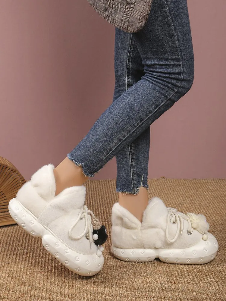 Kleine Original Niedliche Baotou Flauschige Weibliche Herbst Und Winter Tragen 2024 Neue Dicke Unterseite Plus Fleece Warme Baumwolle Hausschuhe_voghion.com