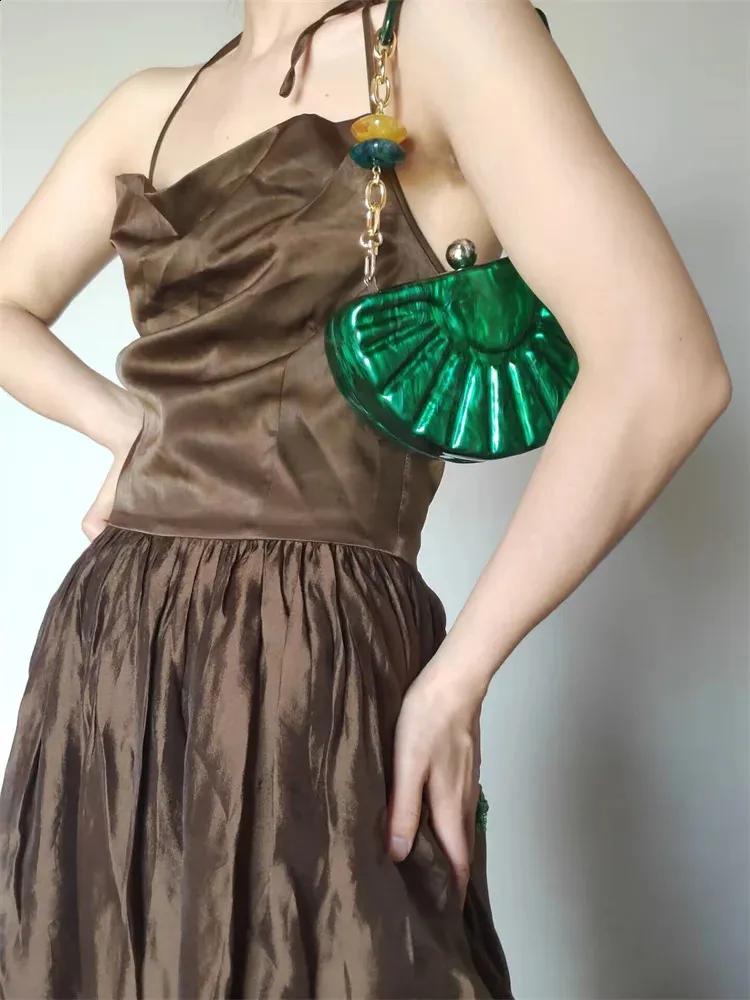 Evening Bag Geometric Half Moon Clutch Purse Forest Green_voghion.com