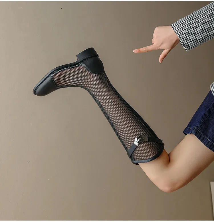 Breathable Leather Mesh Long Boots For Women Fashionable Sandals_voghion.com