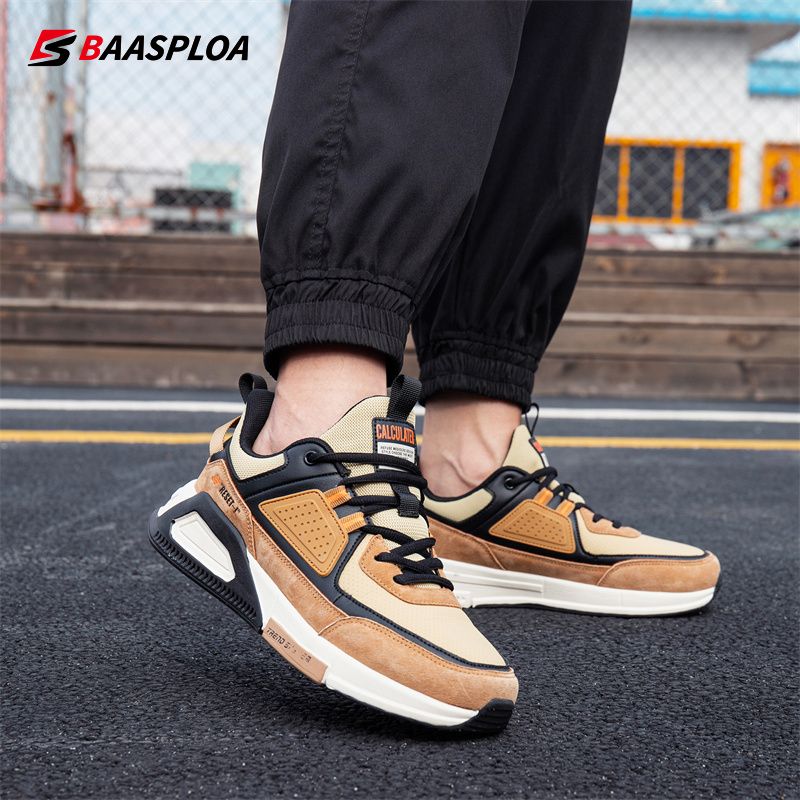 Baasploa Men Sport Leather Casual Fashion Waterproof Lightweight Sneakers Non-slip Walking Shoes Male Sneaker_voghion.com