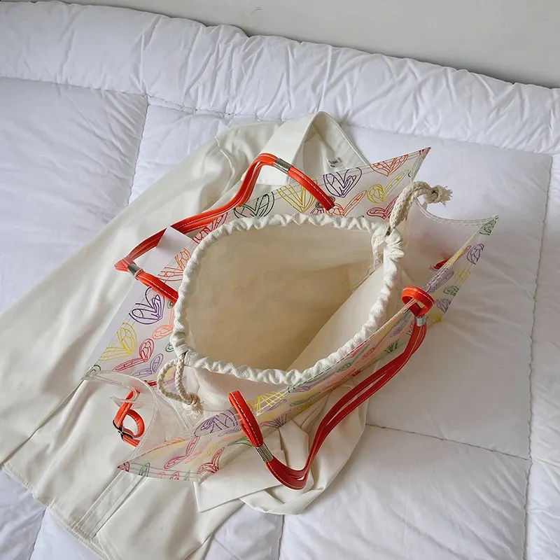 Heart Pattern Clear Pvc Tote Bag And Shoulder Bag Set For Summer_voghion.com
