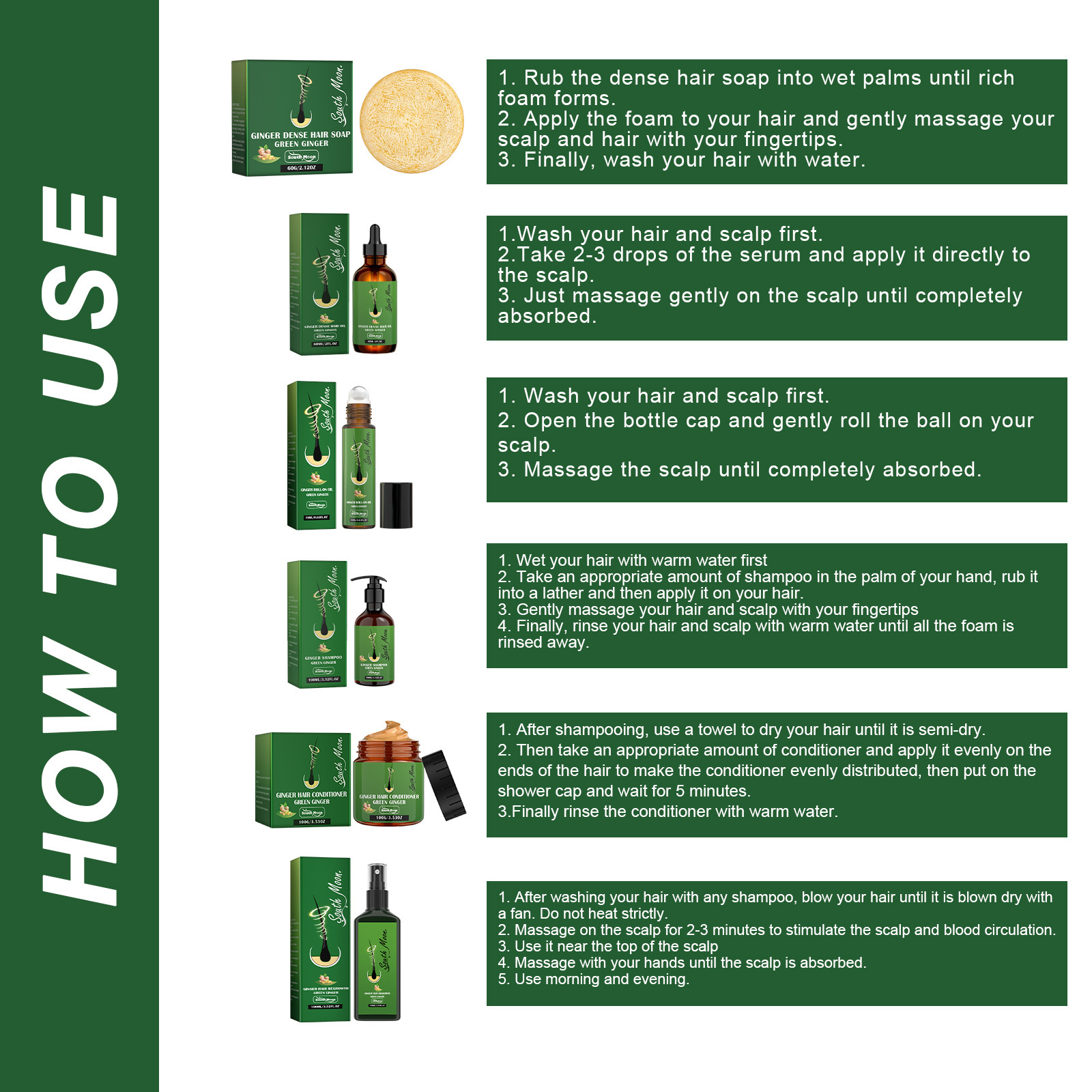 South Moon Ginger Series Kopfhautpflege – Reinigung, Pflege, Fixierung der Haarwurzeln und für dichtes Haar_voghion.com