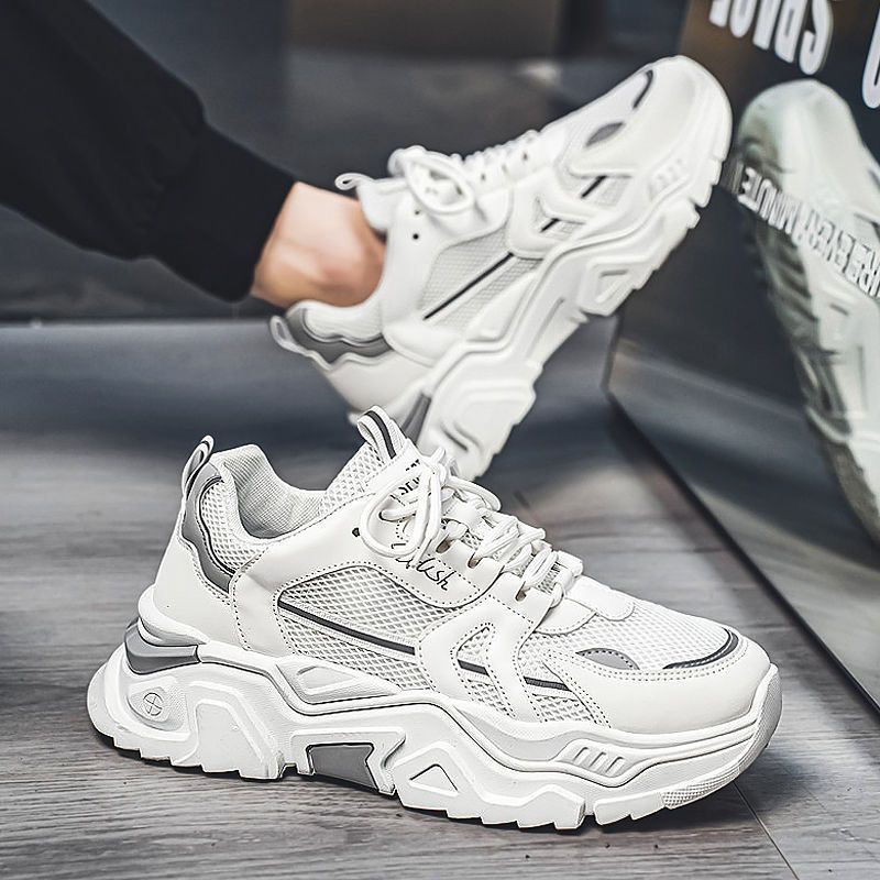 Muške ljetne prozračne nove stilske cipele za sve vrste sportova i razonode, s debelim dnom, za podizanje, male bijele cipele za tate_voghion.com