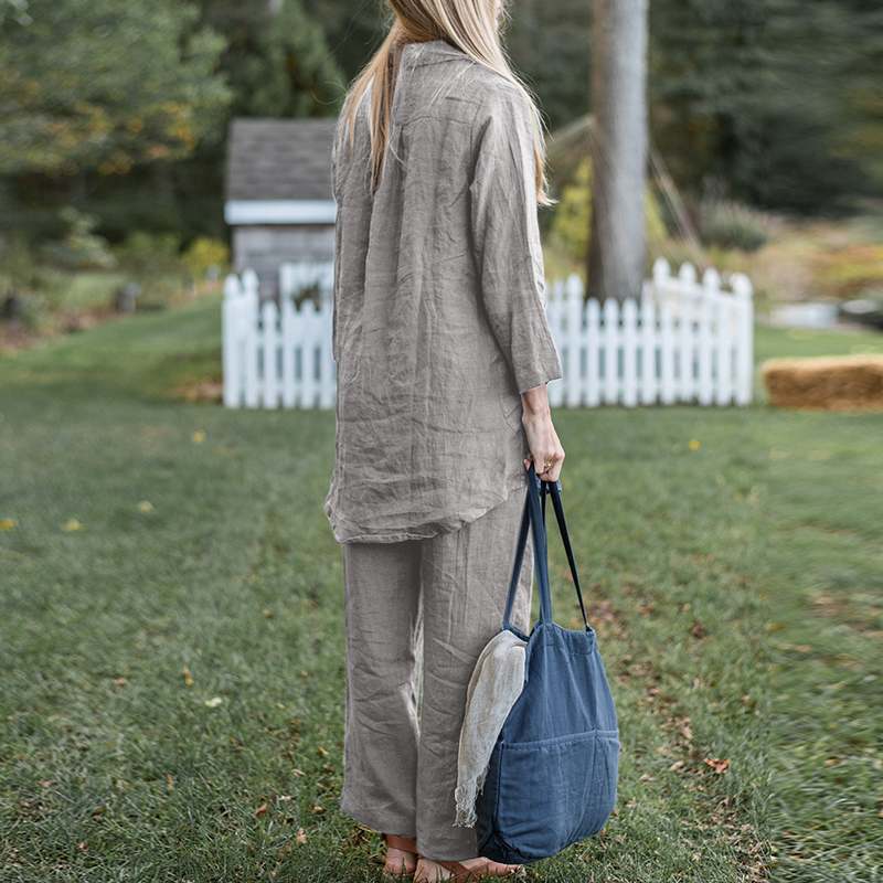 Women's shirt wide-leg pants solid color elegant casual retro suit_voghion.com