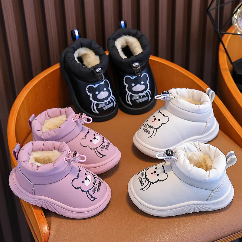 Toddler Winter Baby Girls Kids Boys Cute Bear Outdoor Waterproof Casual Shoes Kidsnest Plush Cotton Soft-soled Warm_ecoleips.com
