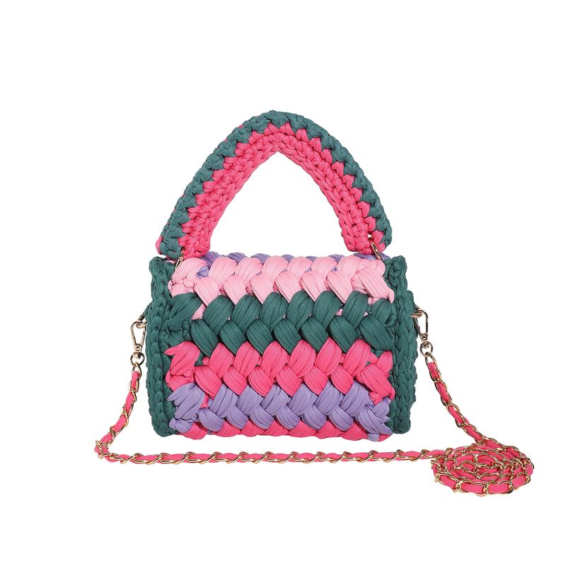 Stricktaschen Da, handgefertigt, gewebte Handtaschen mit Kette, modische, einfarbige, quadratische Häkeltasche für_voghion.com