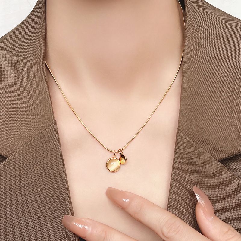 Titan-Halskette für Damen, Sommermode, Schmuck, nicht verblassen, runder Anhänger aus Titanstahl, einfache Schlüsselbeinkette_voghion.com