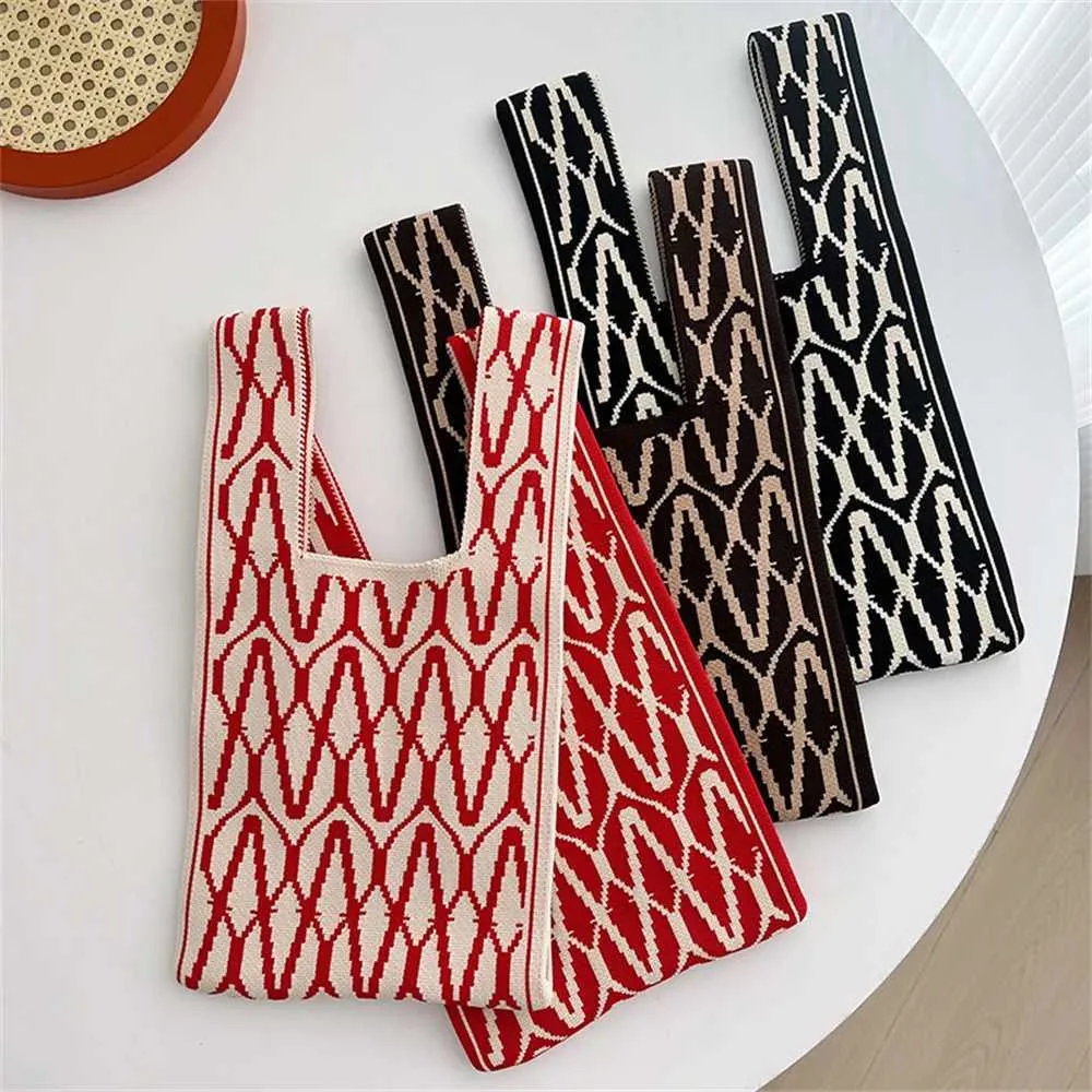 Summer Fi plain weave Wen Mini Knot wrist Japanese casual colored handbag Student reusable shopping bag Y241106_voghion.com