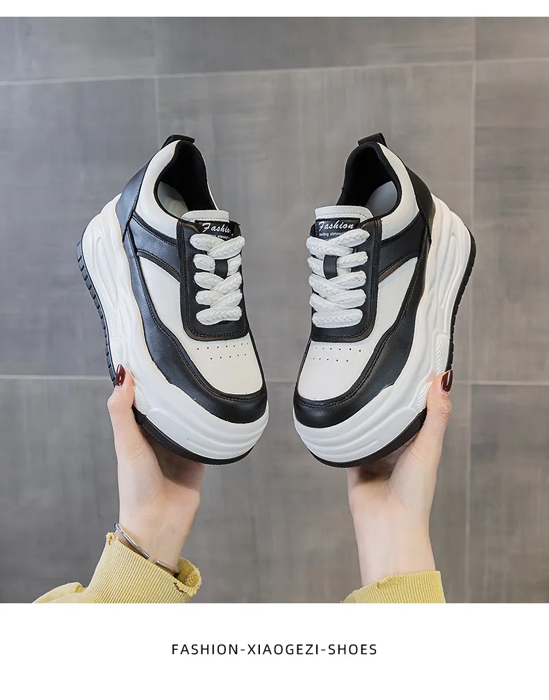 Dikke, hoge leren skateboardschoenen met ronde neus voor comfort en extra hoogte, sportschoenen met rubberen zool_voghion.com