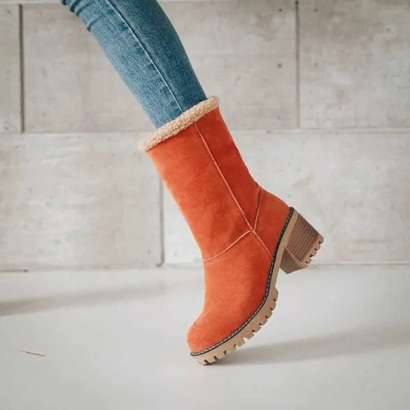 Casual Female Winter Fur Snow Warm Plush Womens Shoes Square High Heel Ankle Boots Black Botas De Mujer J241130_voghion.com