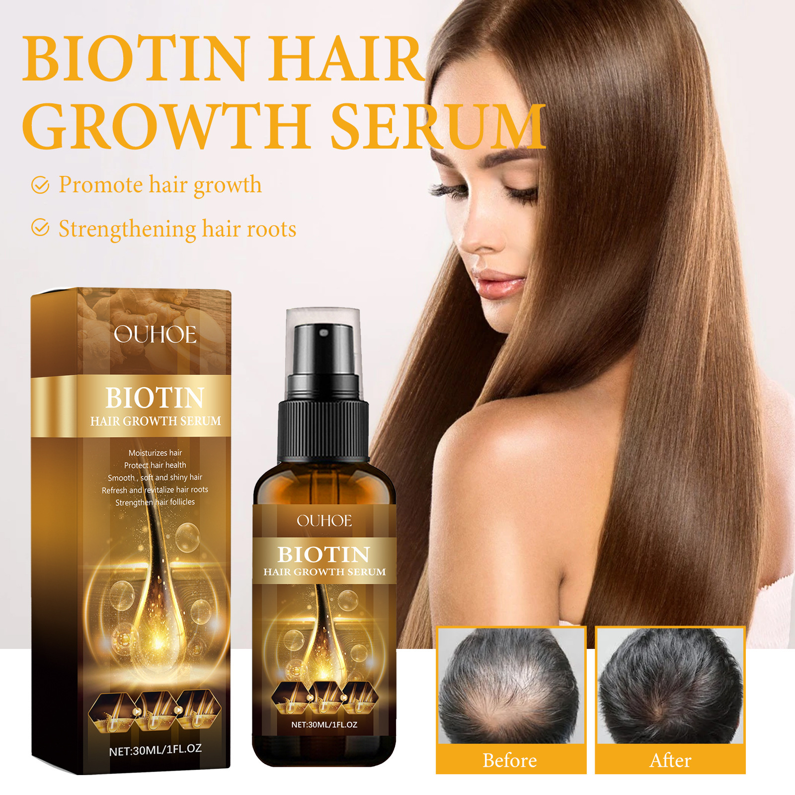 OUHOE Biotin Nourishes Root Repairs Dry and Hairy, Prevents Fixed Dense Hair spray_voghion.com