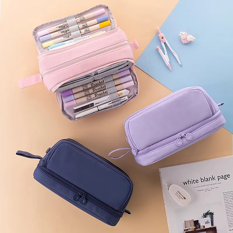 1 organiseur de papeterie pour fournitures de bureau, 4 compartiments, grand étui à stylos, trousse à crayons, trousse de maquillage_voghion.com