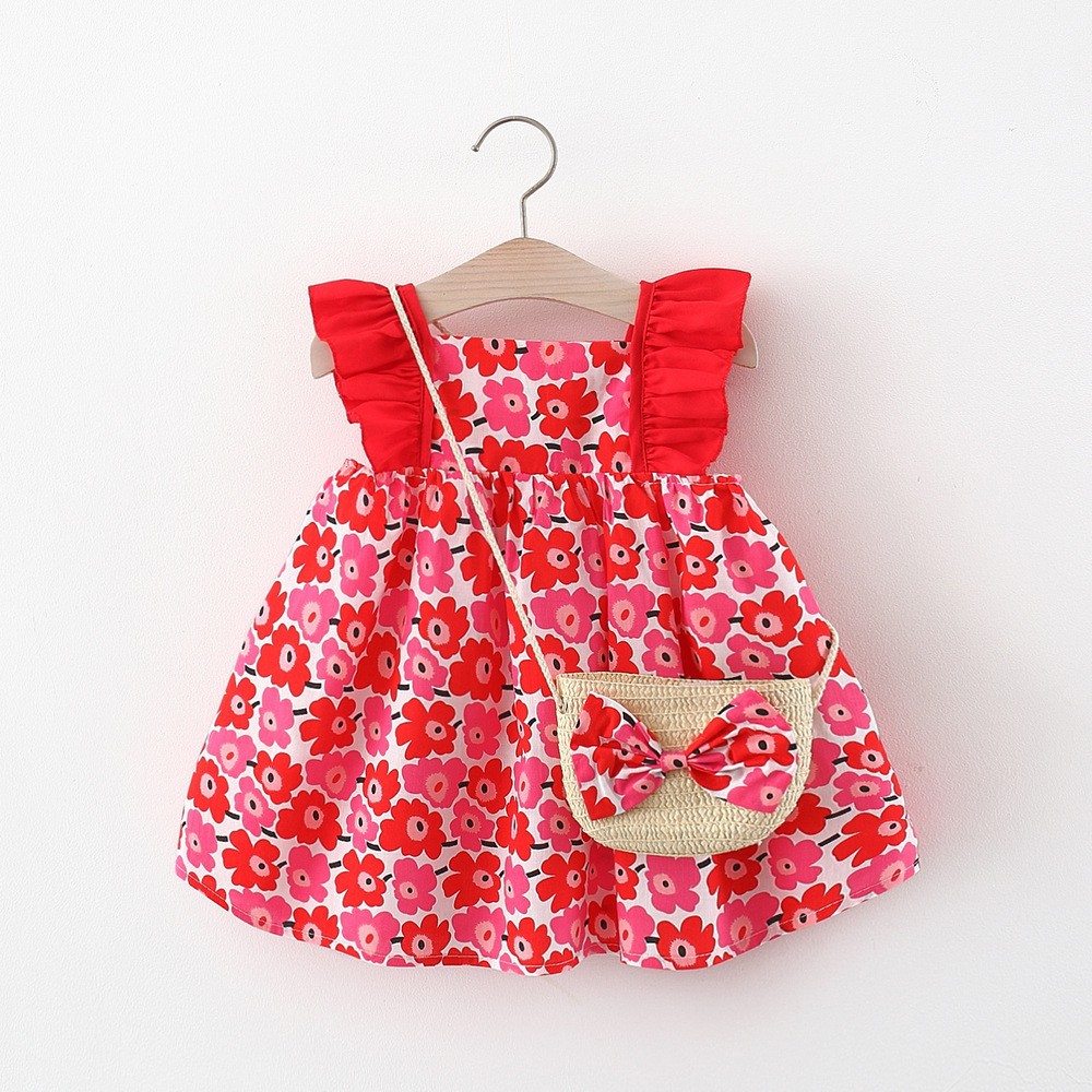 6 Monate - 3 Jahre Kleinkind Neugeborenes Baby Mädchen Party Alltagskleid Fliegenärmel A-Linie Sommer Schöne Kleider Senden Schleife Tasche_voghion.com