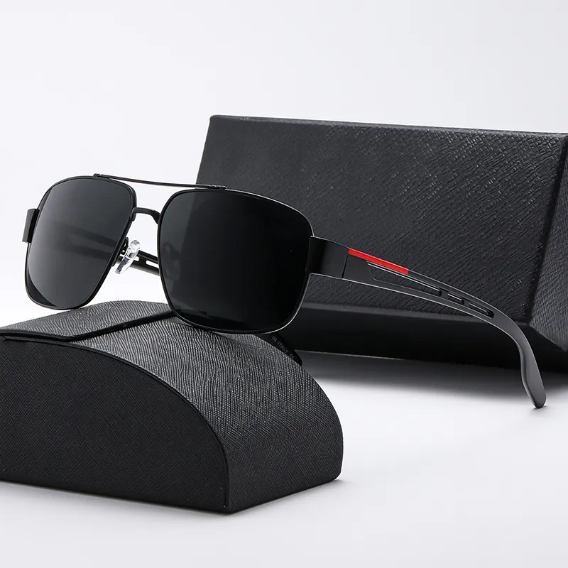 Vintage Square Metalowe Okulary Przeciwsłoneczne Męskie Do Jazdy Polaryzacyjne Czarne Prostokątne Ramki Outdoor Gradient Gun Szary Czerwona Linia_voghion.com