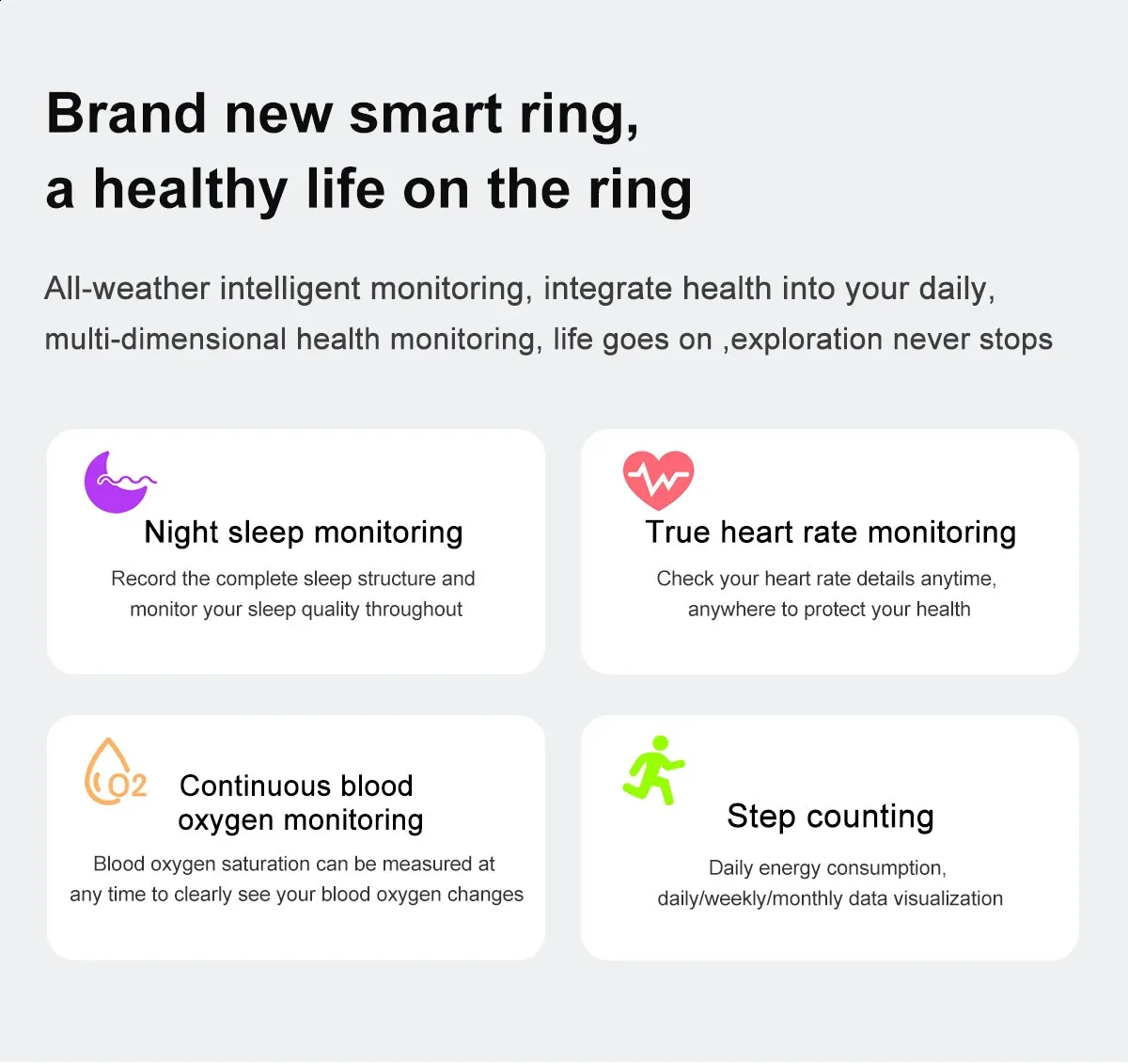 Smart Bracelet Heart Rate Monitoring Waterproof Blood Oxygen Sleep Sport Health Tracker Finger Digital Ring 240730_voghion.com