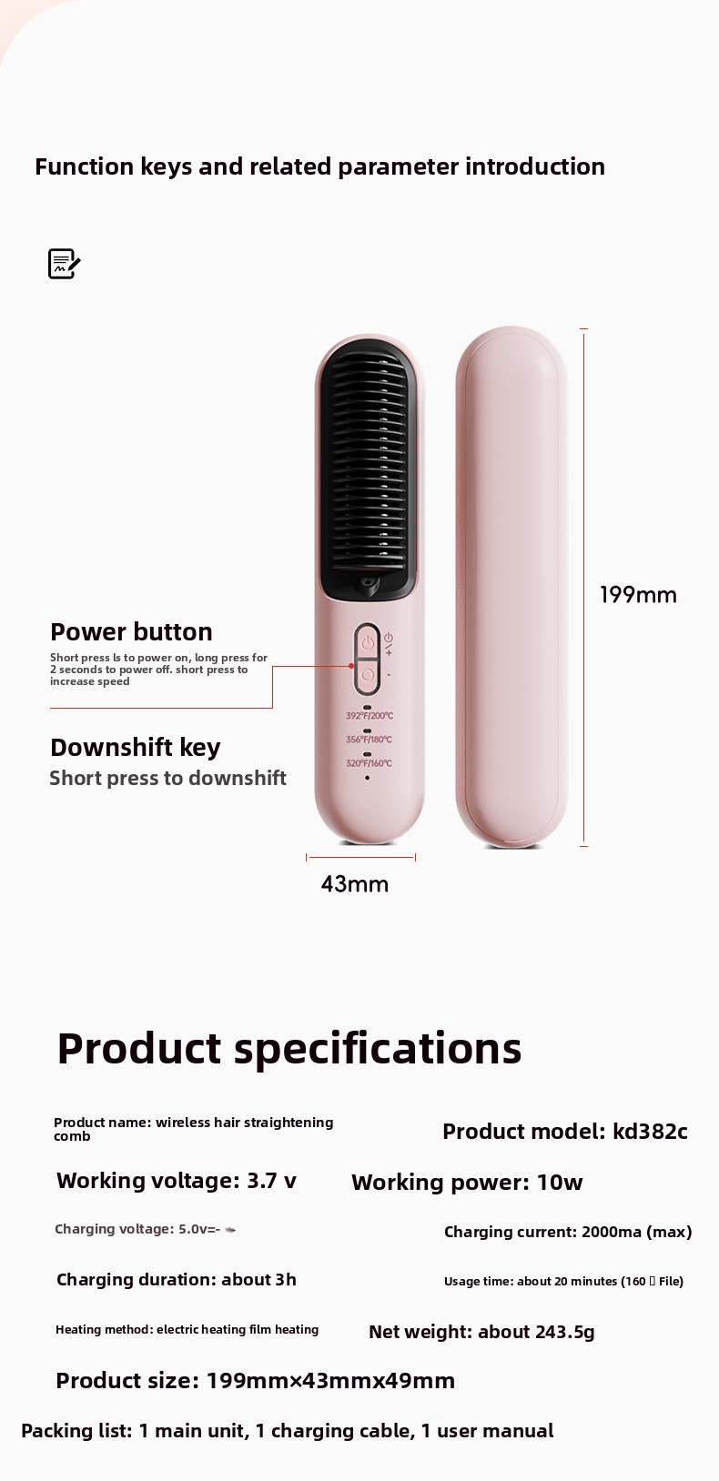 Portable Wireless Hair Straightener Comb - 2-in-1 Electric Hair Curler & Straightening Iron For Styling On-the-Go_voghion.com