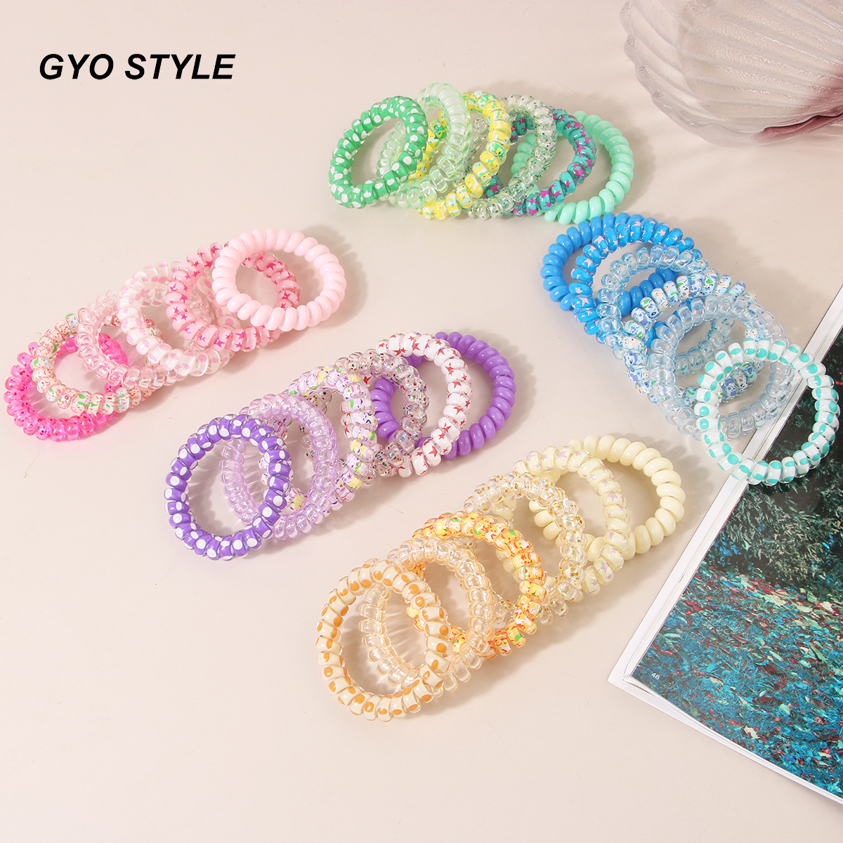 Guanyang 6-piece telephone line hair ring dopamine candy color hair ring female high elastic color hair rope basic hair rope_voghion.com