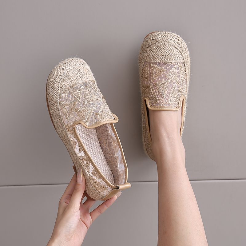 Fisherman Women 2024 new summer lace mesh lazy one slip-on cloth soft sole single shoes_voghion.com