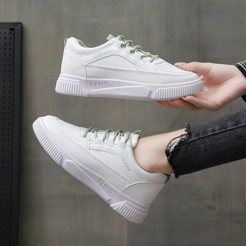 Thick Soled Round Toe College Style Low Cut White With Breathable Mesh For Comfortable Casual Sports Shoes_voghion.com