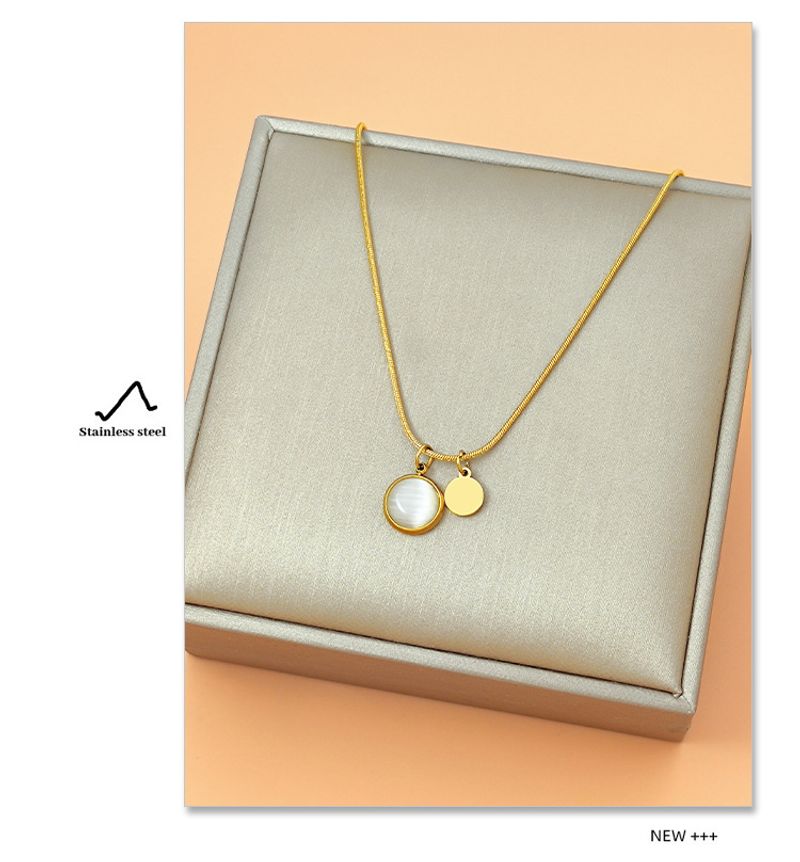 Titan-Halskette für Damen, Sommermode, Schmuck, nicht verblassen, runder Anhänger aus Titanstahl, einfache Schlüsselbeinkette_voghion.com