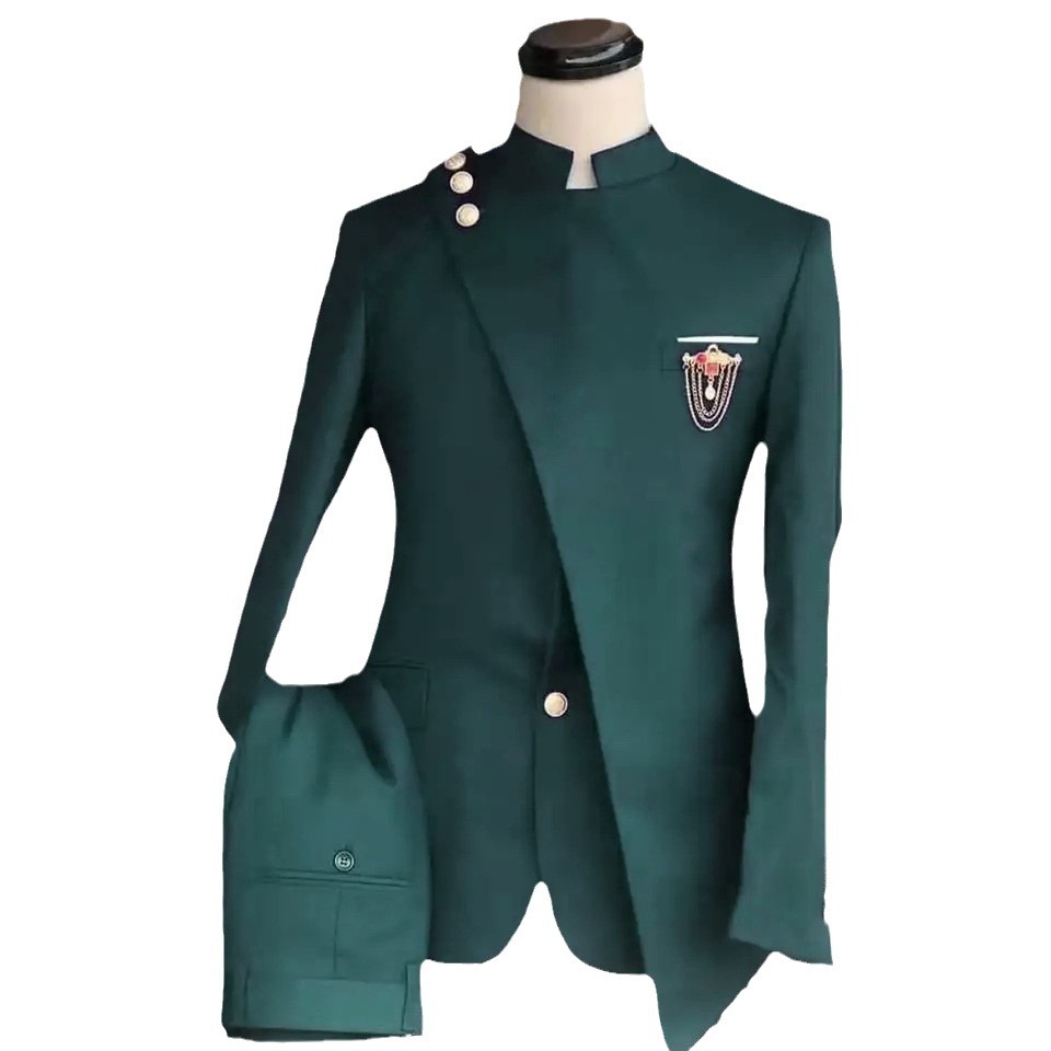 Men's Clothing Large Size Suit Two Piece Suit New Style Stand Collar Business Banquet Suit_voghion.com