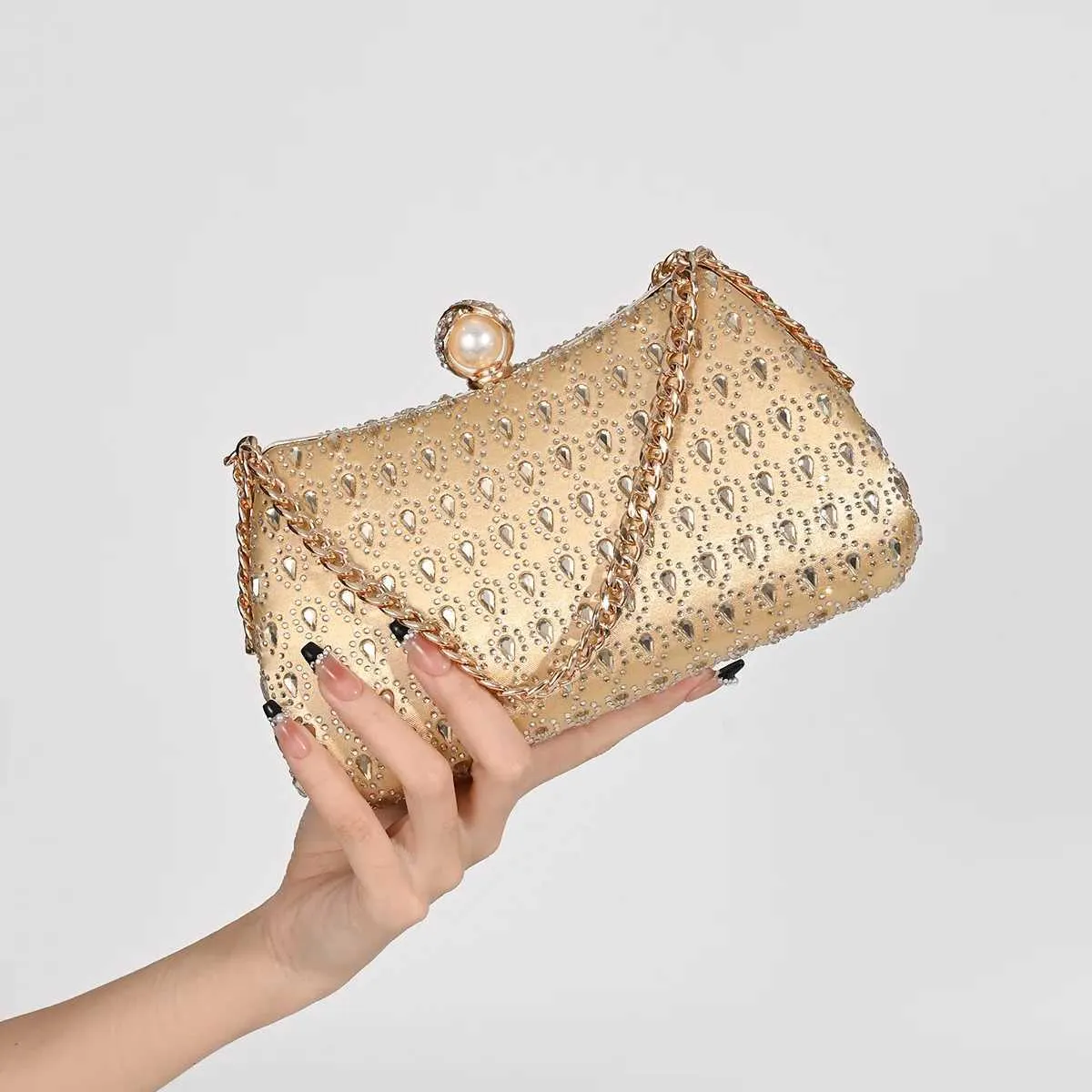 Tears dias õhtusöögikott pärlpandlaga ülemise sangaga käekott ketiga õlarahakott poolkuu rhie peo sidur Y241019_voghion.com