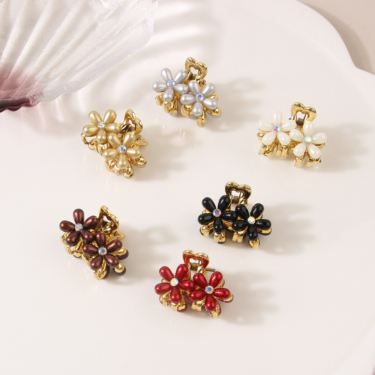 Accesorios para el cabello de mujer, pinza con flor de perla y diamantes de imitación para mujer, flequillo pequeño y dulce, horquilla lateral, tocado, accesorios para el cabello_voghion.com
