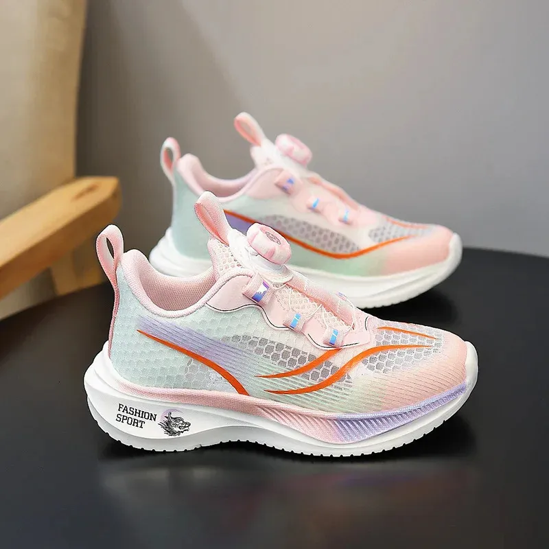 Childrens Rotating Button Running Shoes Breathable Sports Sneakers_voghion.com