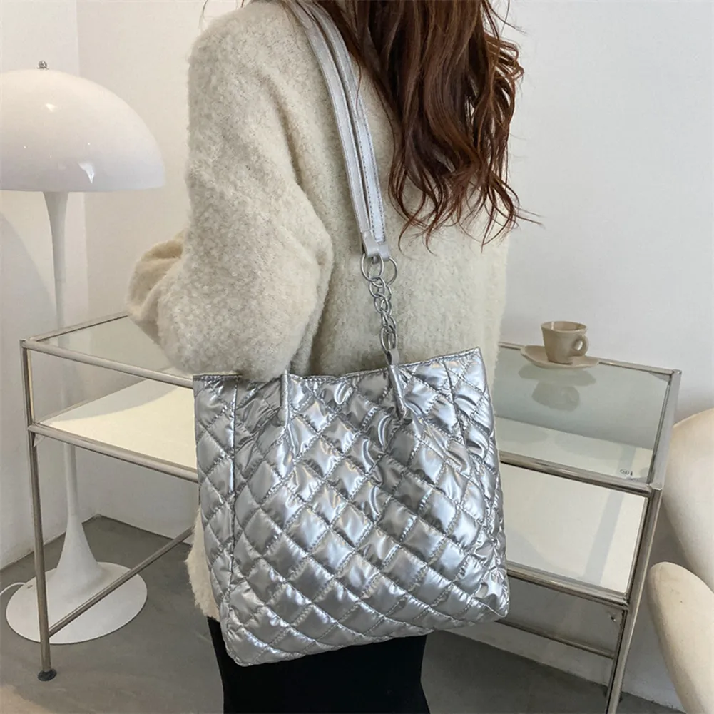 Borsa a tracolla imbottita in cotone trapuntato da donna, autunno inverno, borsa da viaggio di grande capacità_voghion.com