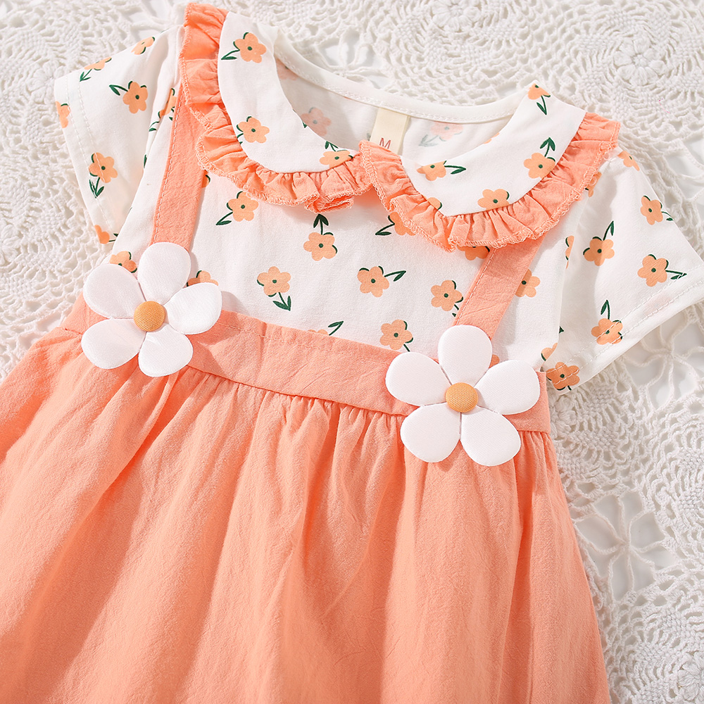 Robe d'été pour petite fille avec bord à volants et col de poupée, robe imprimée à fleurs, vêtements mignons pour enfants_voghion.com