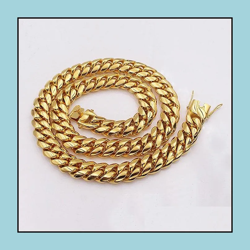 Chains Men Cuban Chain Necklace Stainless Steel Jewelry High Polished Hip Hop Curb Link Double Safety Clasps Stamped_voghion.com