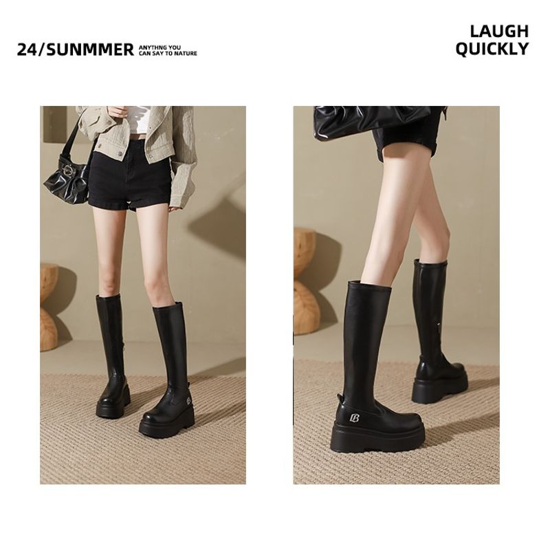 Dikke mm lang voor dames, elastische smalle grote taille hoge buis ridderlaarzen, dikke been oversized dameslaarzen_voghion.com