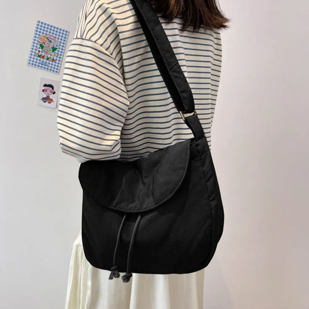 Sac messager unisexe à fermeture éclair et cordon de serrage, sacoche décontractée, élégante, sangle réglable, grande capacité, pour homme et femme_voghion.com
