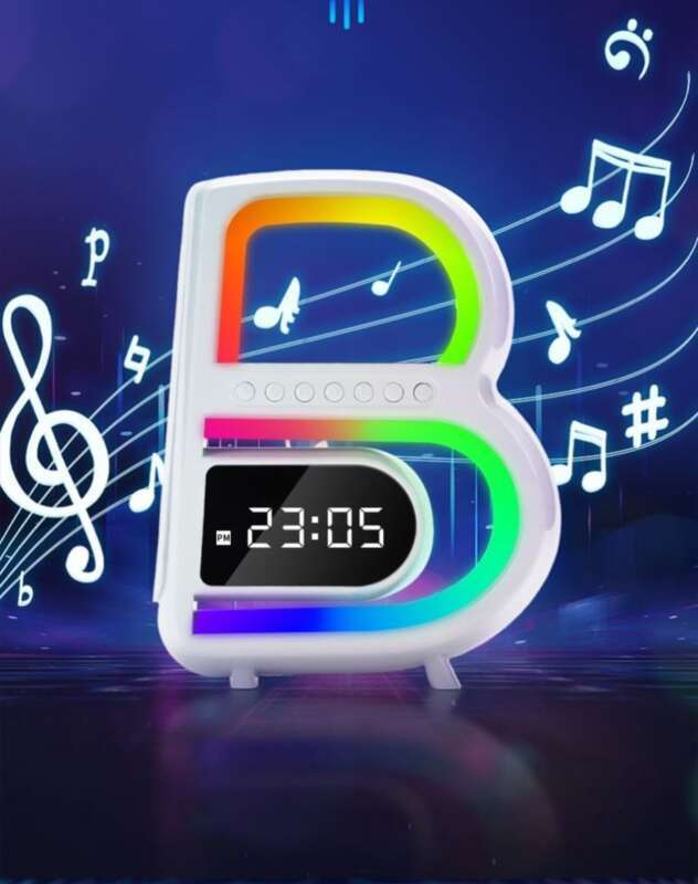 Difuzor Bluetooth inteligent multifuncțional pentru dormitor, lumină de noapte, lampă de masă cu încărcare wireless, ceas, sunet_voghion.com