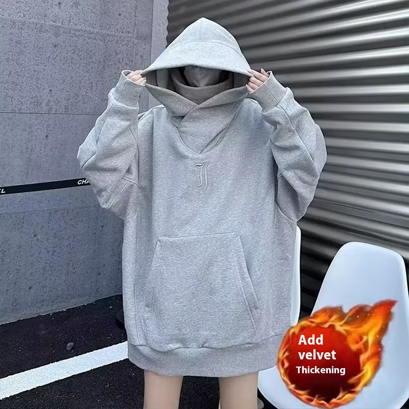 High Street Vibe Amerikansk vinterfunktionell tröja för män, sammet, förtjockad, trendig märkesjacka med överdimensionerad stor hatt_voghion.com