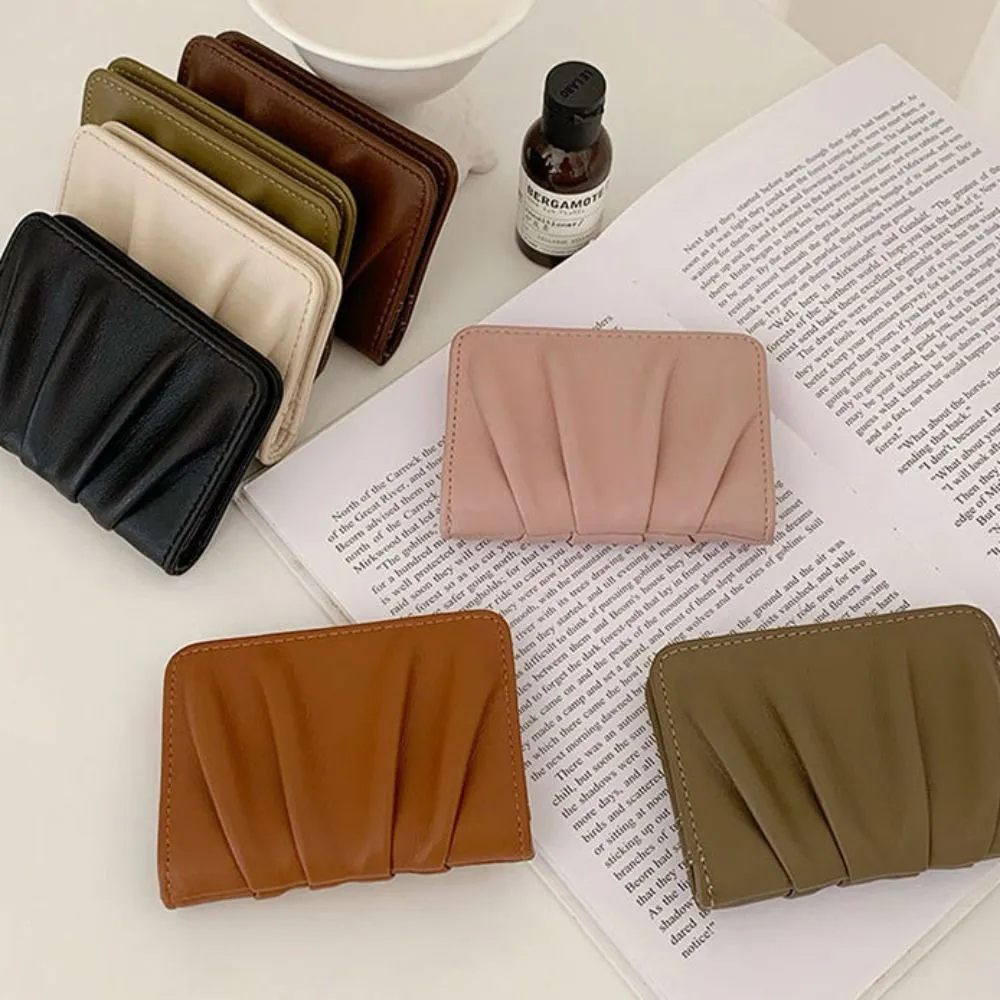 New Wrinkled Bag Anti Thief Solid Color Card Case Ultrathin PU Leather Short Purse Woman_voghion.com