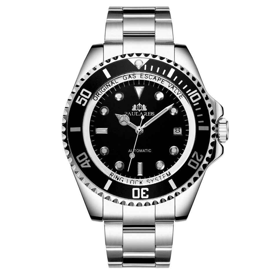 Vollautomatische mechanische Herrenuhr mit Leuchtzeigern, massivem Edelstahlarmband, blauem, rotem und grünem Zifferblatt. AUTOMATIKUHR_voghion.com