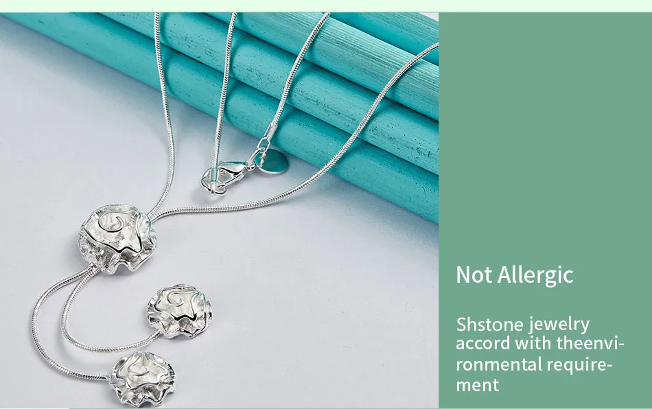 Αλυσίδες SHSTONE Sterling Sier Τρία Τριαντάφυλλα Λουλούδια Αλυσίδα Κολιέ Μόδας Κοσμήματα Γούρι για Γυναίκες Αρραβώνας Γάμος Πάρτι_voghion.com
