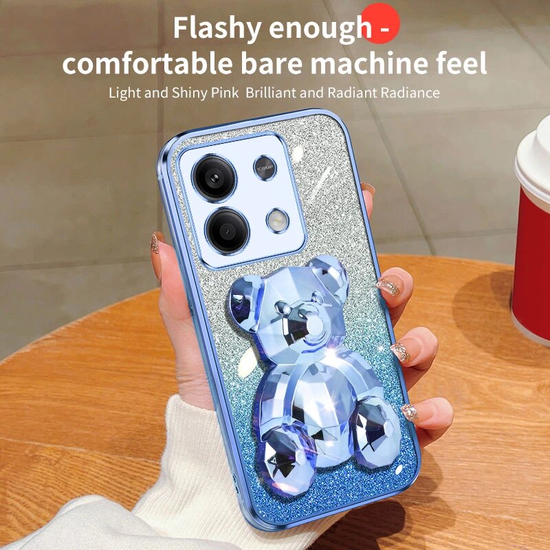 note13 pro Glitter Plating Bear Holder Case On For Xiaomi Redmi Note Pro note13pro redmi 13C 4G 5G Stand Cover note 13_voghion.com