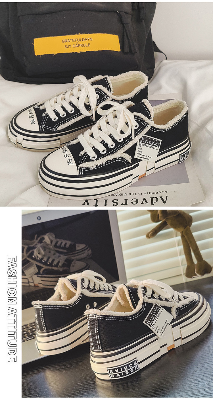 New Celebrity Same Style Beggar Vulcanized Thick Sole Increase Low Top Couple Canvas Trendy Shoes for Men and_voghion.com