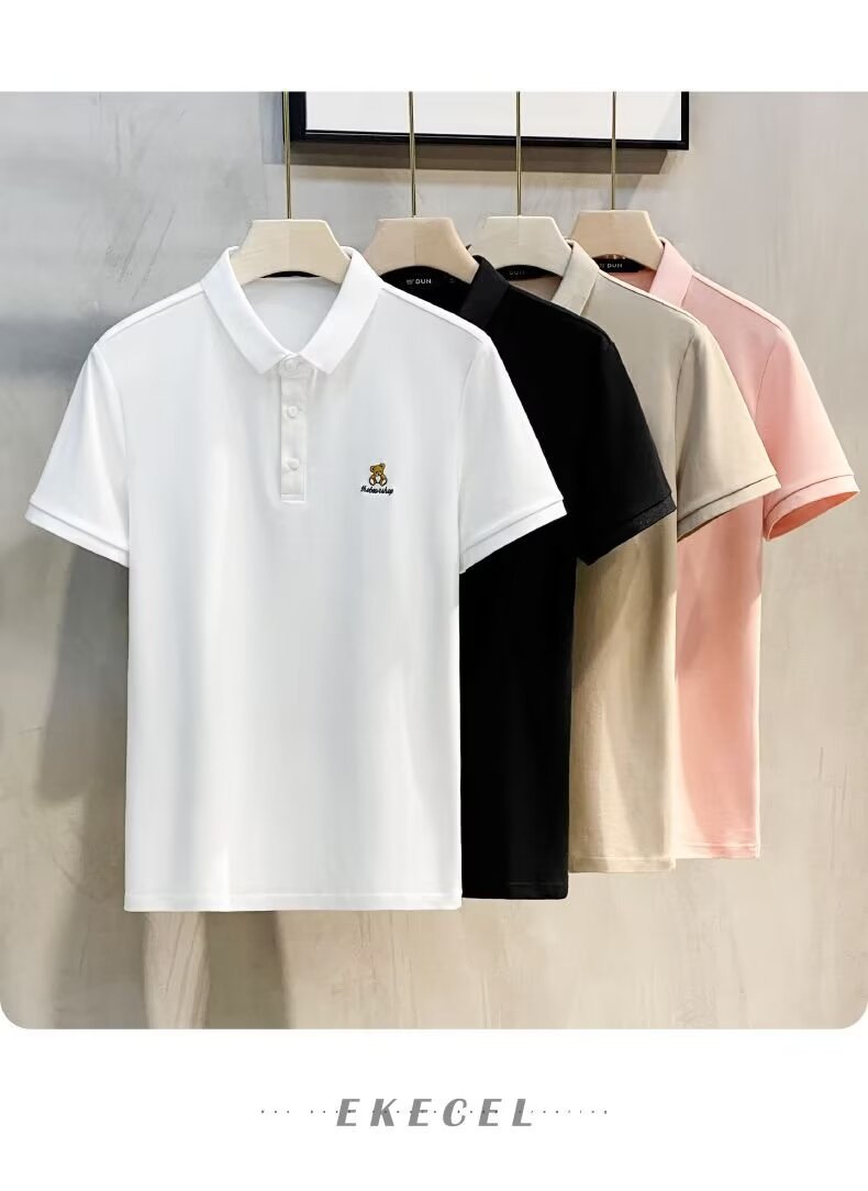 Men's Clothing Source Manufacturer Simple Bear Embroidery Handsome Lapel Polo Shirt Men's Summer Collar T-shirt Men's Short Sleeve Slim Fit_voghion.com