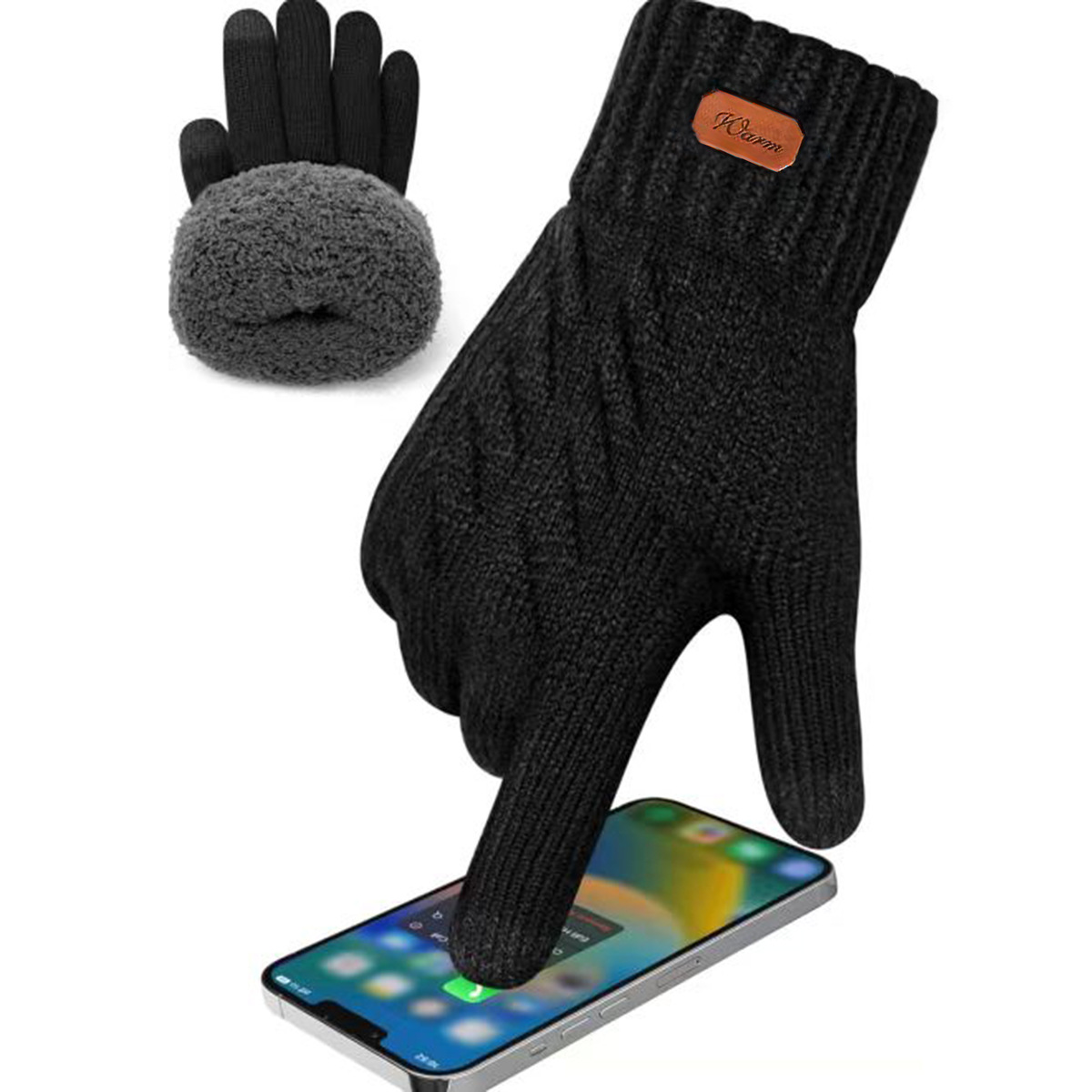 Unisex Touch screen knit Autumn winter men's cycg and driving with fleece thickened student cold warm gloves