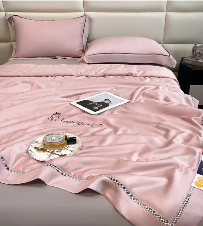 Leggero lusso Lyocell Sky Cool Ice Seta Aria condizionata Lenzuolo lavabile in lavatrice Tinta unita Trapunta sottile estiva per due_voghion.com